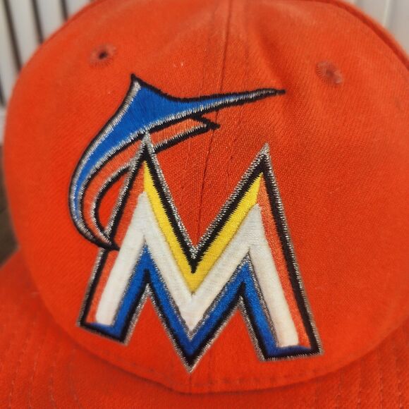 Miami Marlins New Era 59fifty Fitted Sz 7 1/8 Hat Cap Orange Baseball On-Field - Picture 3 of 11